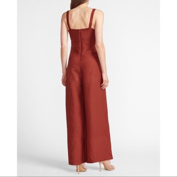 Express | NWT Linen-Blend Tie Front Culotte Jumpsuit - Picture 4 of 17